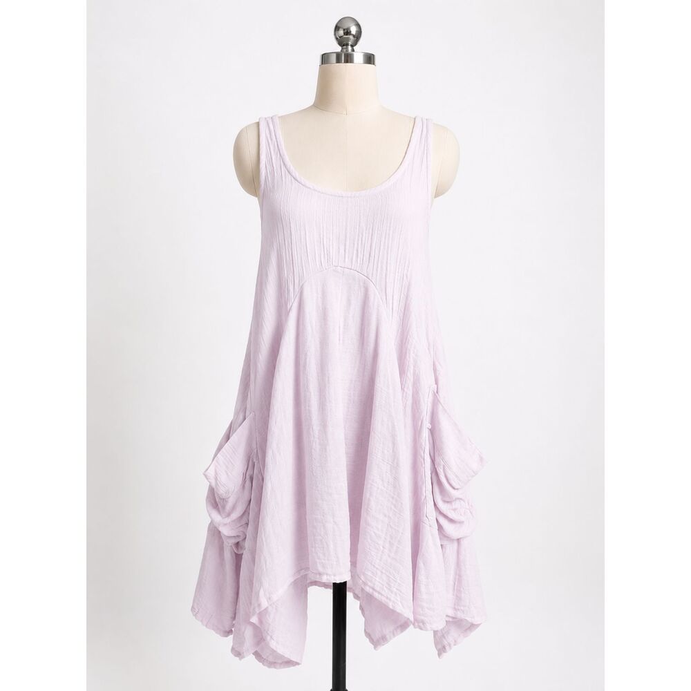 Free People Light Pink Purple 100% Cotton Summer Mini Dress Asymmetrical XS